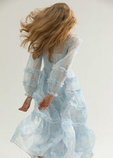 Suspenders fairy skirt floral cake long skirt blue